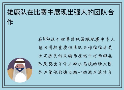 雄鹿队在比赛中展现出强大的团队合作